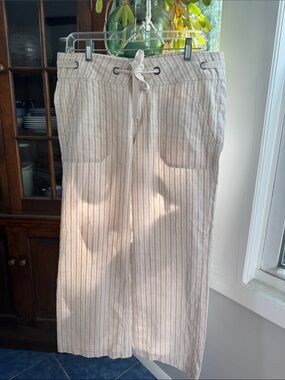 Prana Steph Pinstripe Wide Leg Drawstring Linen Blend Pants
